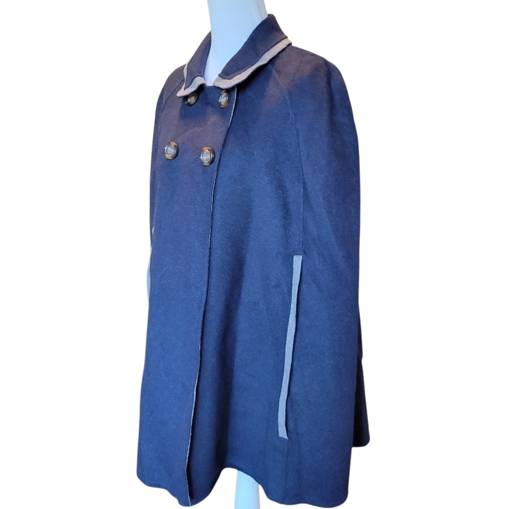 Anthropologie Boden Navy Blue Charlotte Wool Double Breasted Cape Coat - Picture 4 of 9